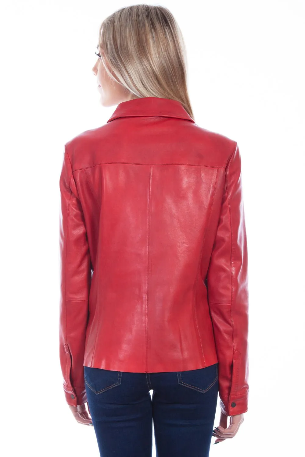 Scully Womens Red Lamb Leather Contemporary Snap Jacket Non Fade Fabric Easy Pairing