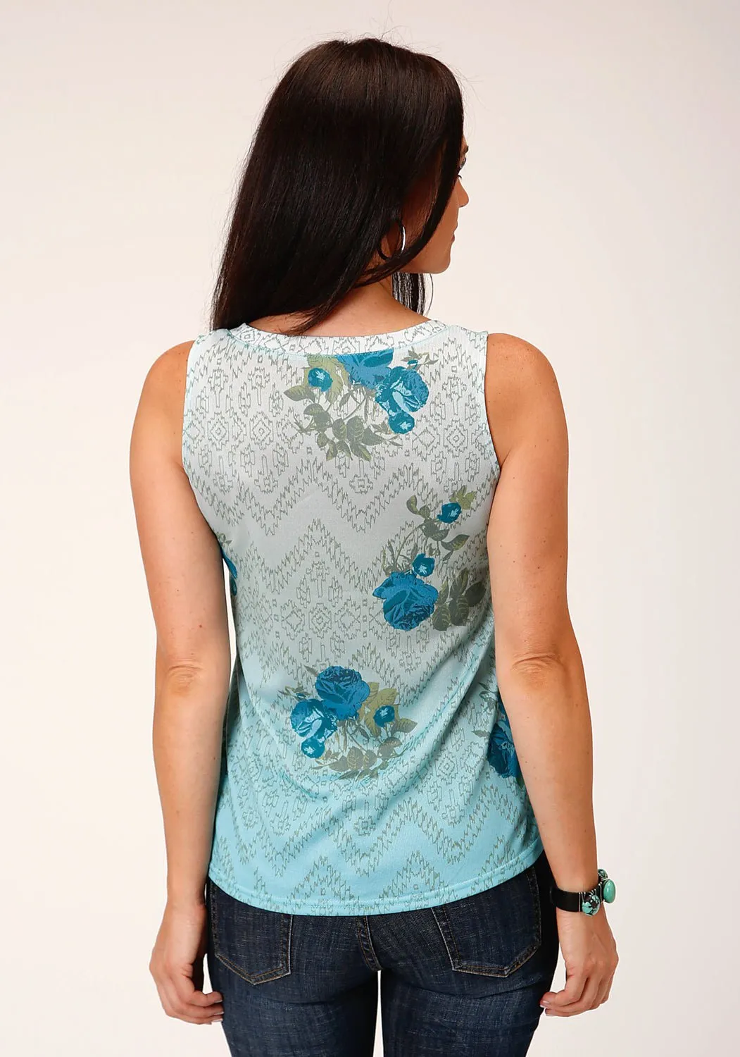 Moisture Wicking Material Versatile Layer Roper Womens Festive Floral Multi-Color Polyester S/L Tank Top