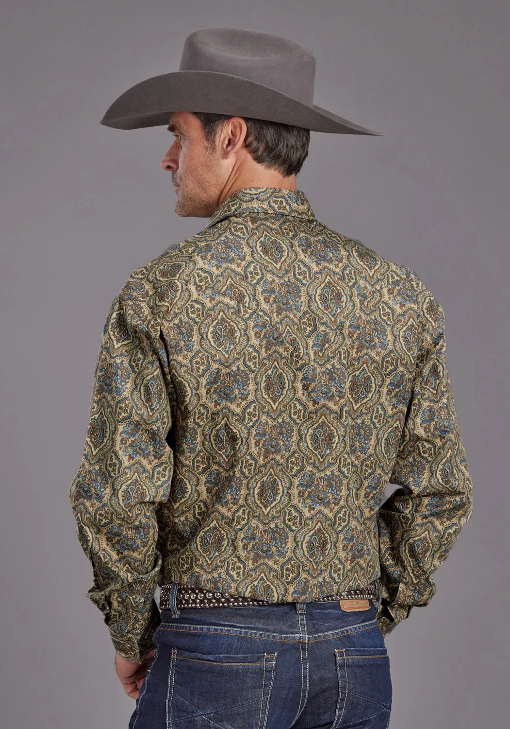 Stetson Mens Frontier Medallion Brown 100% Cotton L/S Shirt Chic Ensemble Summer Camp