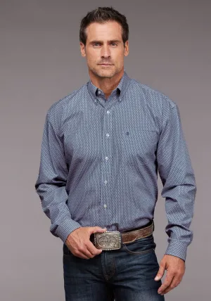 Double Needle Stitching Stetson Mens Diamond Neat Blue 100% Cotton 1 Pkt L/S Shirt Stetson Mens Diamond Neat Blue 100% Cotton 1 Pkt L/S Shirt Chilly Day Wear Flexible Mobility
