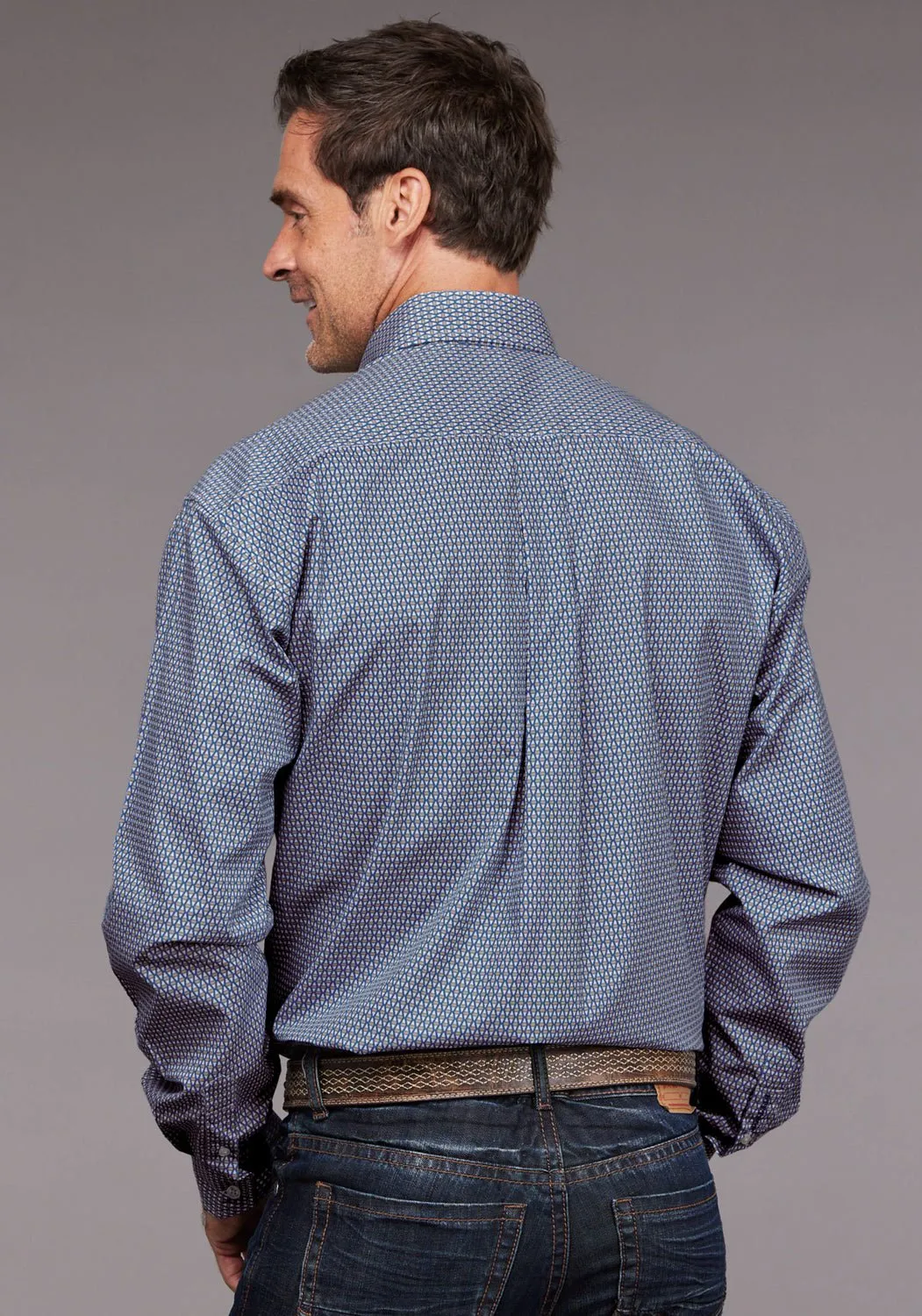Stetson Mens Diamond Neat Blue 100% Cotton 1 Pkt L/S Shirt Odorless Binding Tape Fashionable Look