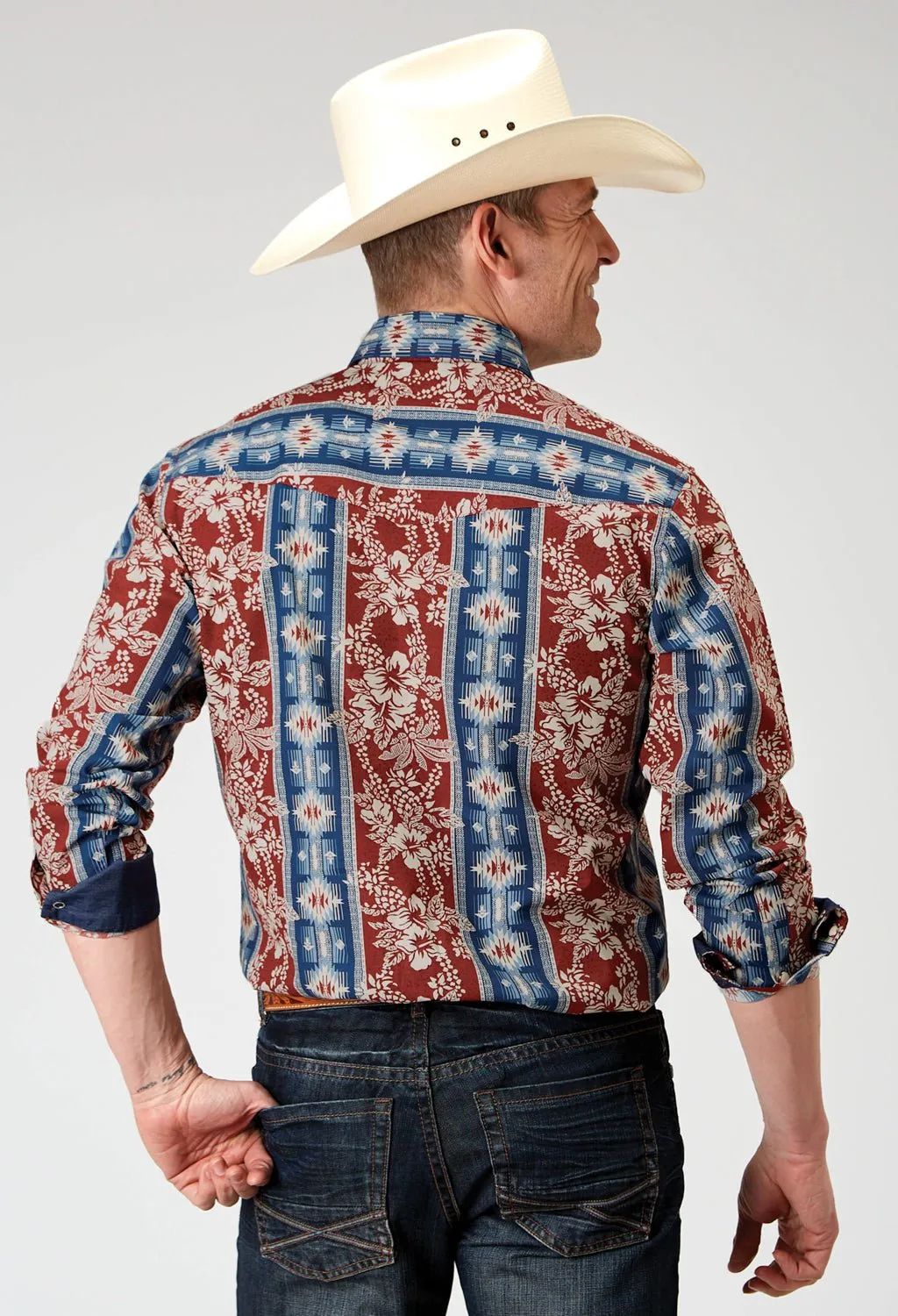 Roper Mens 1893 Vertical Tropical Aztec Red 100% Cotton L/S Shirt Personalized Touch