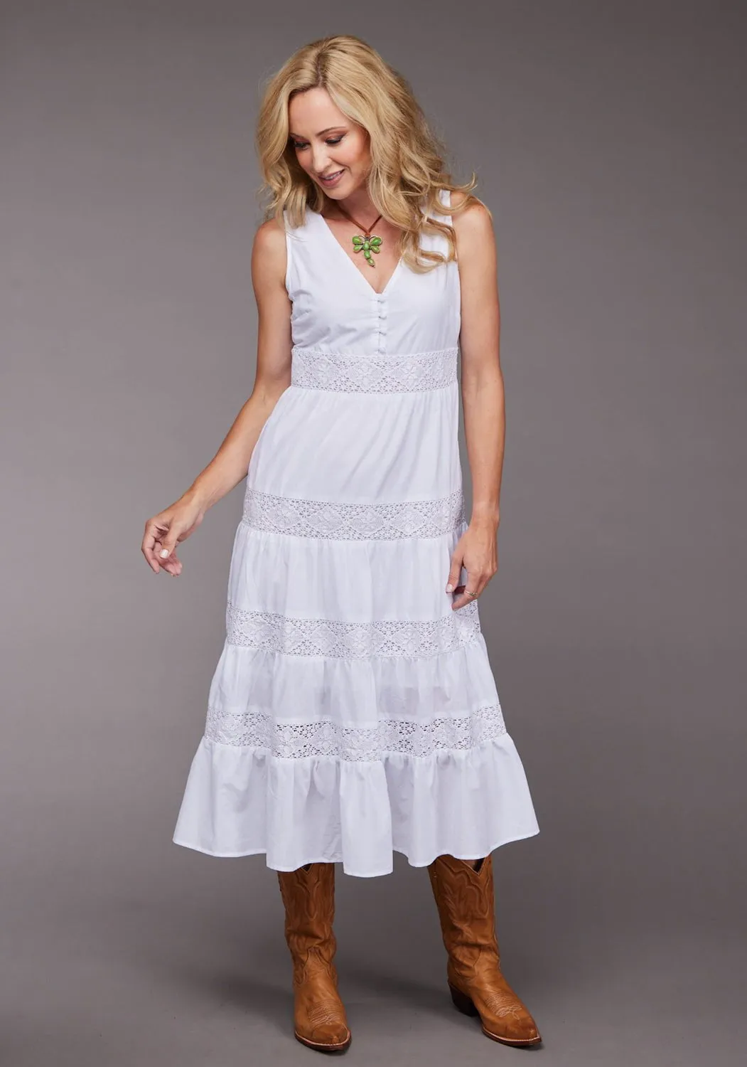 Modern Winter Warmth Loose Versatile Relaxed Style Stetson Womens 2096 Gathered Tier White 100% Cotton S/L Dress
