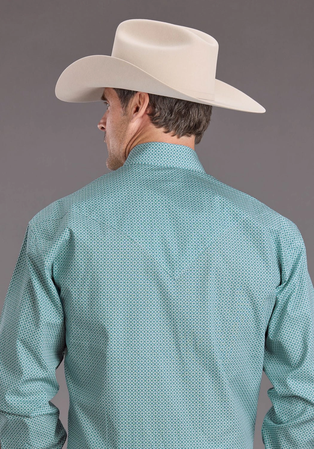 Anti Static Fabric Stetson Mens 2400 Mosaic Geo Blue 100% Cotton L/S Shirt