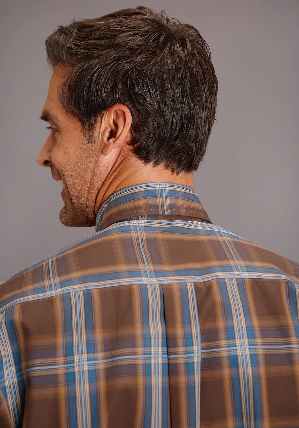 Stetson Mens Brown 100% Cotton Lake Plaid BD L/S 1 Pocket Shirt Embroidered Logo Comfortable fit