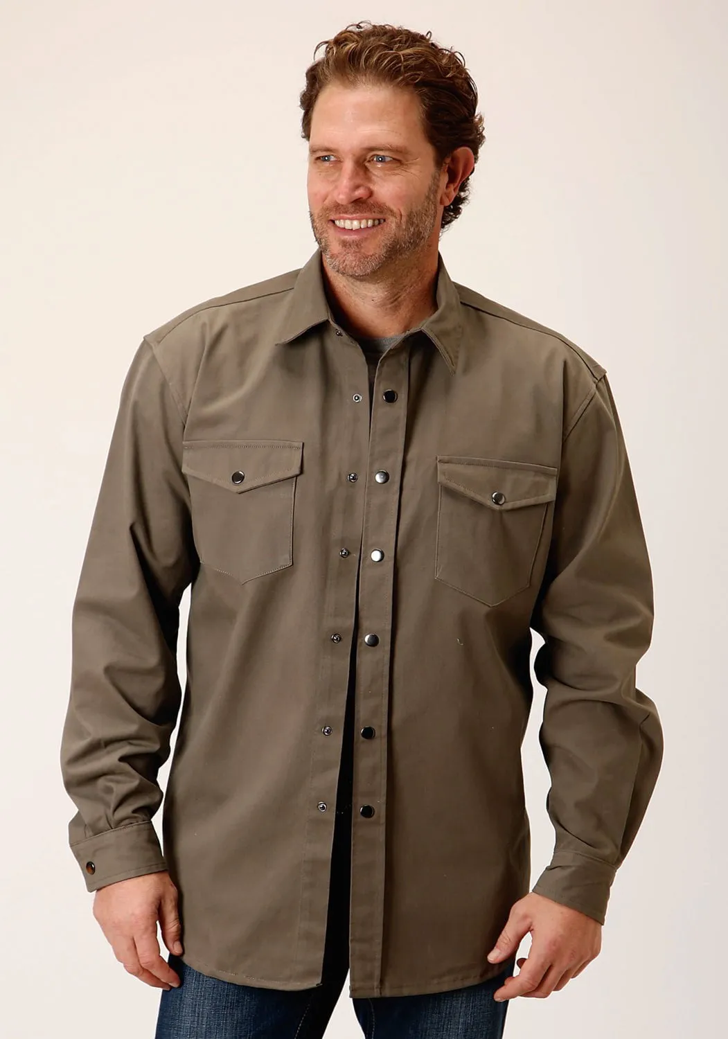Edgy Fashion Roper Mens Brushed Twill Tan 100% Cotton L/S Shirt