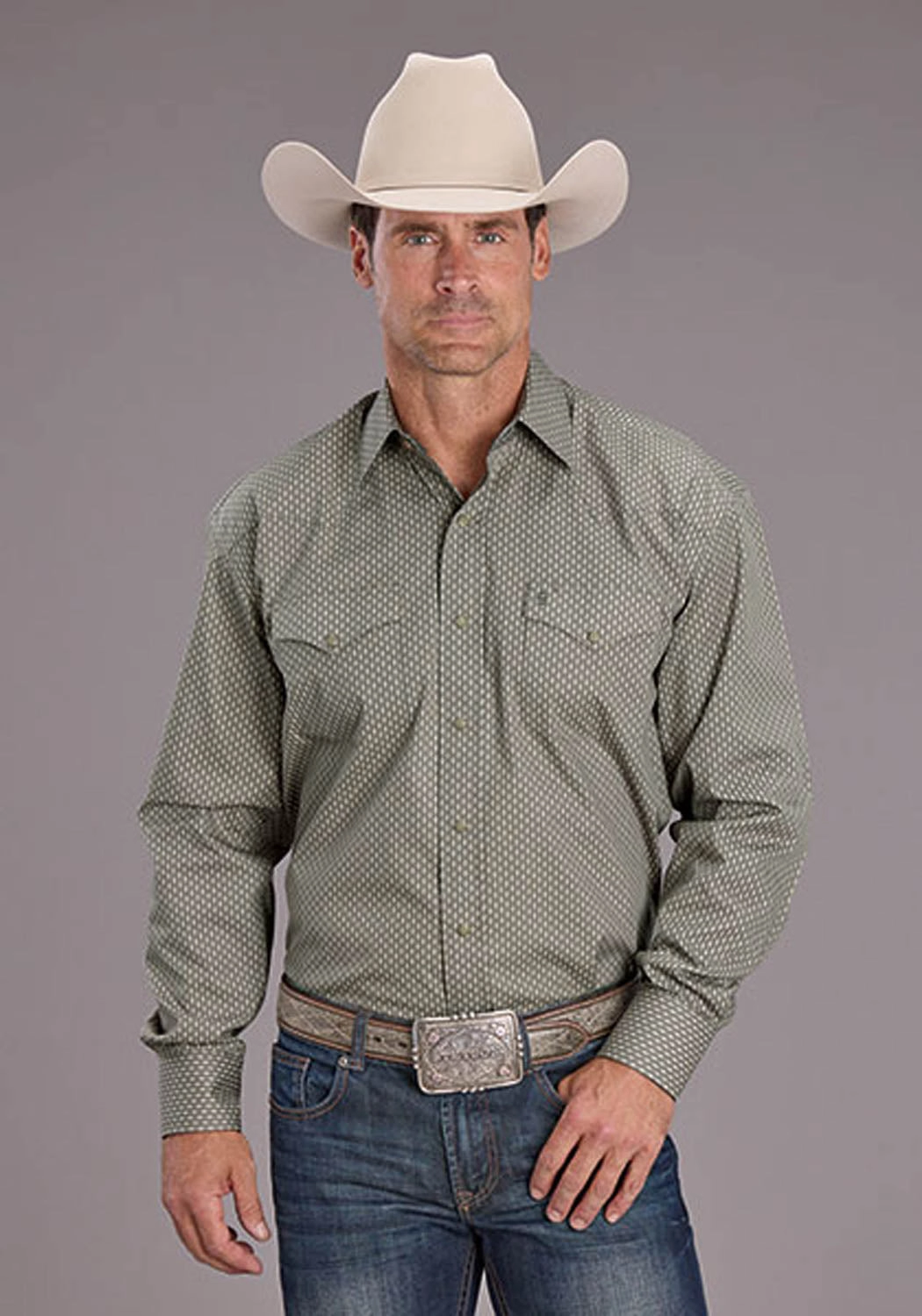Stetson Mens 2517 Smoke Diamonds Grey 100% Cotton L/S Shirt Thermal regulation