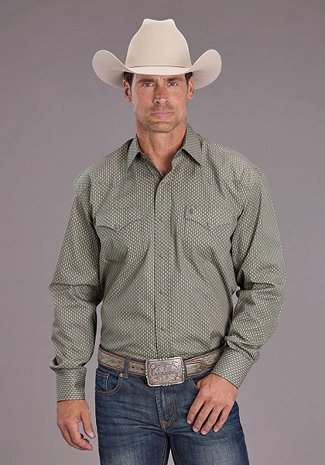 Stetson Mens 2517 Smoke Diamonds Grey 100% Cotton L/S Shirt Subtle patterns
