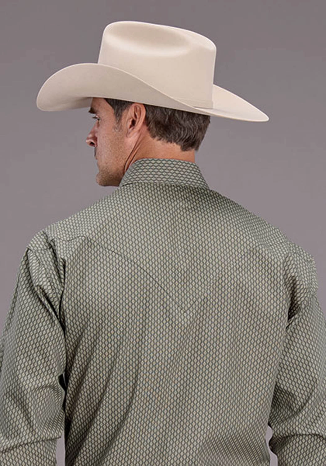 Stetson Mens 2517 Smoke Diamonds Grey 100% Cotton L/S Shirt Fitted Shape
