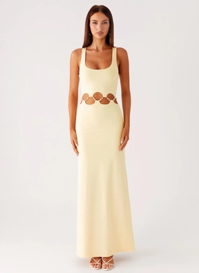Dreamboat Beaded Maxi Dress - Yellow Chiffon Layer Dreamboat Beaded Maxi Dress - Yellow Youthful Style