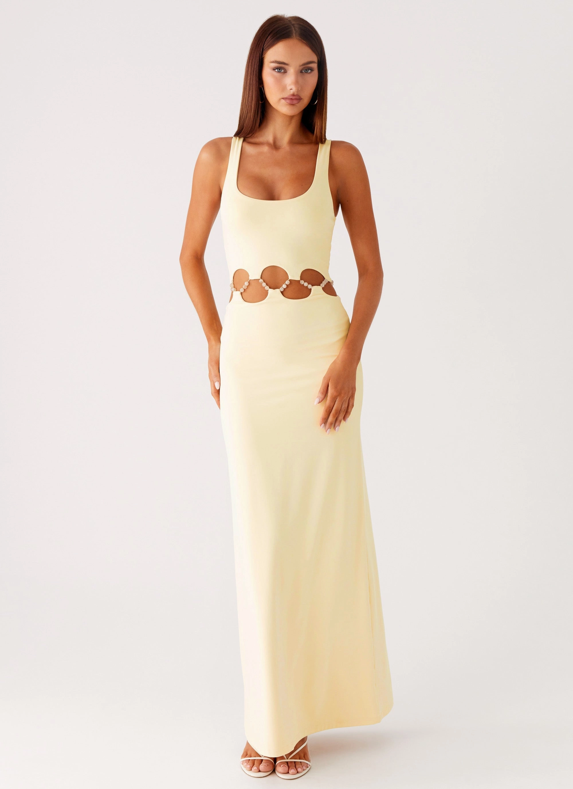 Dreamboat Beaded Maxi Dress - Yellow Lightweight Fit Rhinestone-Detail