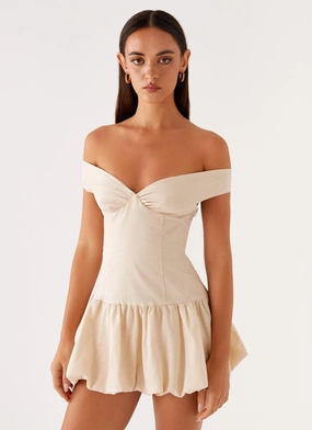 Dress Up Endless Romance Off Shoulder Mini Dress - Butter Endless Romance Off Shoulder Mini Dress - Butter Pleated design Bodycon Fit