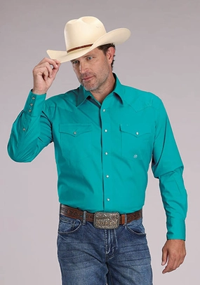 Drip Dry Technology Roper Mens 2509 Stretch Poplin Turquoise Cotton Blend L/S Shirt Roper Mens 2509 Stretch Poplin Turquoise Cotton Blend L/S Shirt Timeless elegance