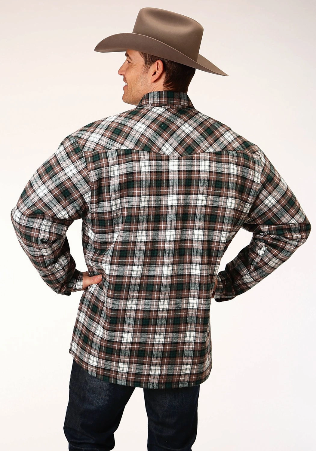 Roper Mens Tan 100% Cotton Sherpa Flannel Plaid L/S Tall Shirt Wrinkle-Free
