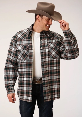Drop Shoulder Roper Mens Tan 100% Cotton Sherpa Flannel Plaid L/S Tall Shirt Seasonal Style Roper Mens Tan 100% Cotton Sherpa Flannel Plaid L/S Tall Shirt