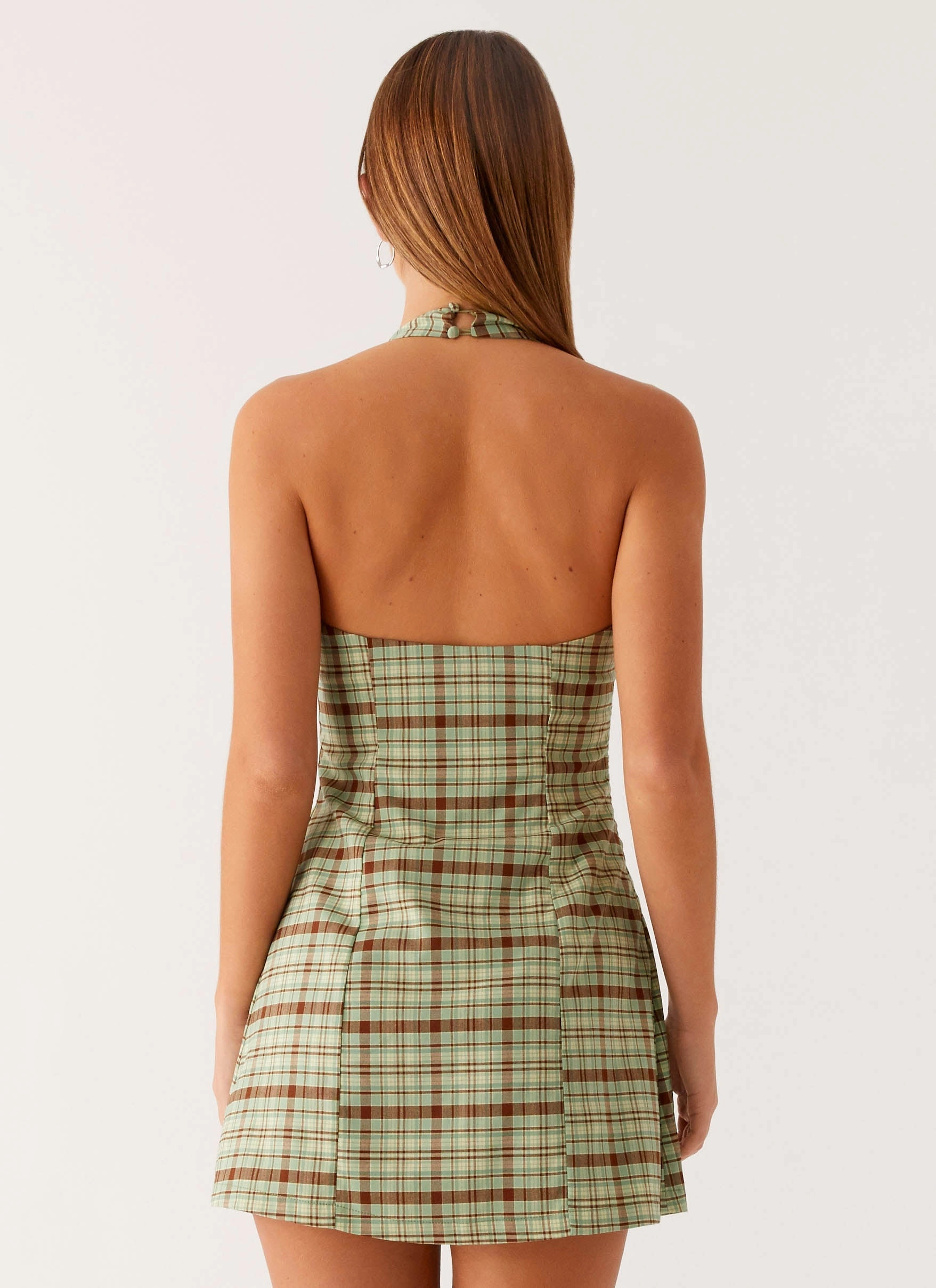 Pose Glow Dunia Halter Mini Dress - Forest Plaid