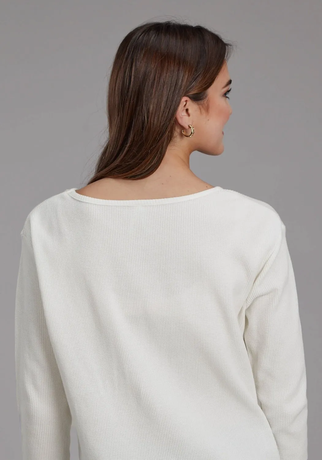 All Season Fit Modern Minimalist Creative Look Roper Womens Cactus in Hat Cream Cotton Blend L/S T-Shirt