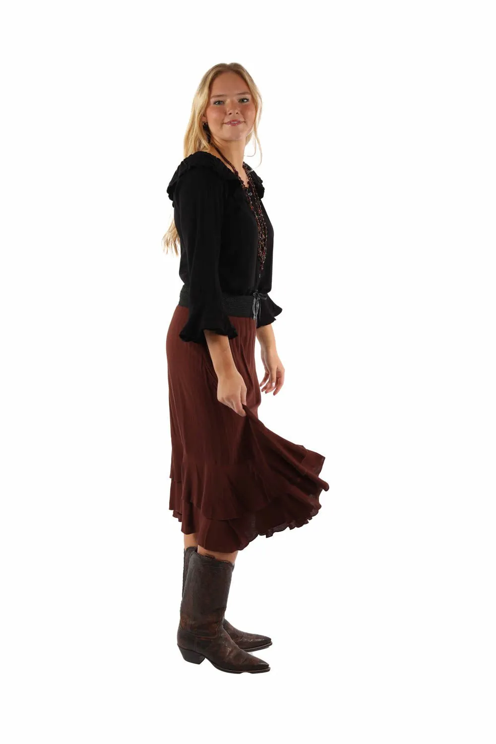 Scully Womens Crochet Band Chocolate 100% Rayon Skirt Weekend Warrior Creative Look Modern