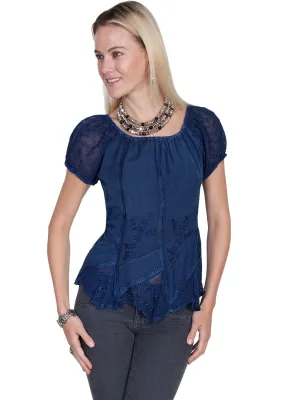 Durable Buttonholes Scully Honey Creek Womens Blue 100% Rayon S/S Multi-Fabric Blouse Scully Honey Creek Womens Blue 100% Rayon S/S Multi-Fabric Blouse Durable Stitching