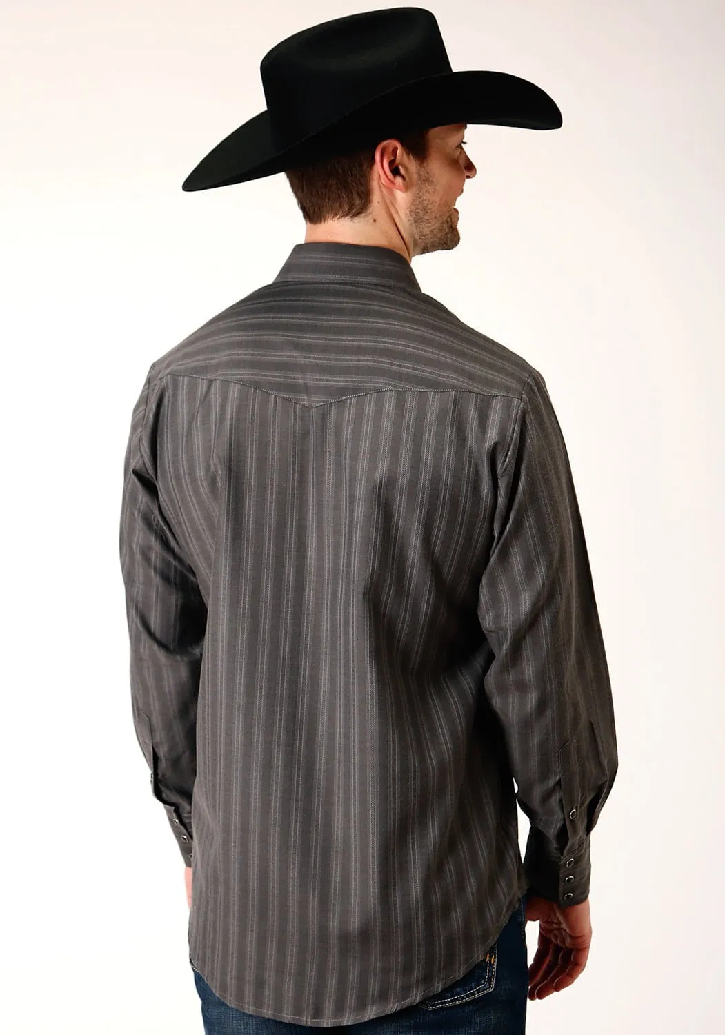 Roper Mens Charcoal Cotton Blend Dobby Stripe L/S Tall Shirt Versatile Wear
