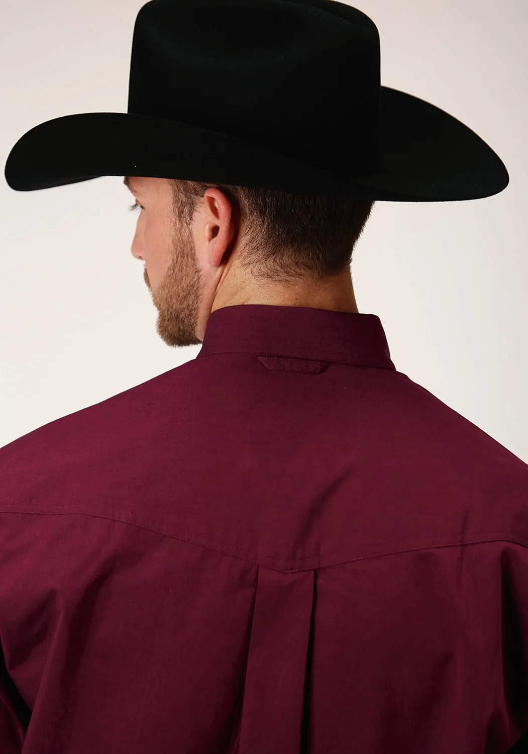 All-Day Wear Roper Mens Wine 100% Cotton Solid Black Fill BD L/S Btn Shirt