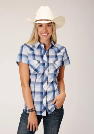 Durable Comfort Roper Womens 1631 Multi Plaid Blue/White Cotton Blend S/S Shirt Travel-friendly Roper Womens 1631 Multi Plaid Blue/White Cotton Blend S/S Shirt