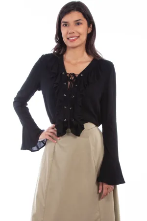 Durable Comfort Scully Womens Black Rayon Ruffle Front L/S Blouse Scully Womens Black Rayon Ruffle Front L/S Blouse Casual Cool Multi Season Piece