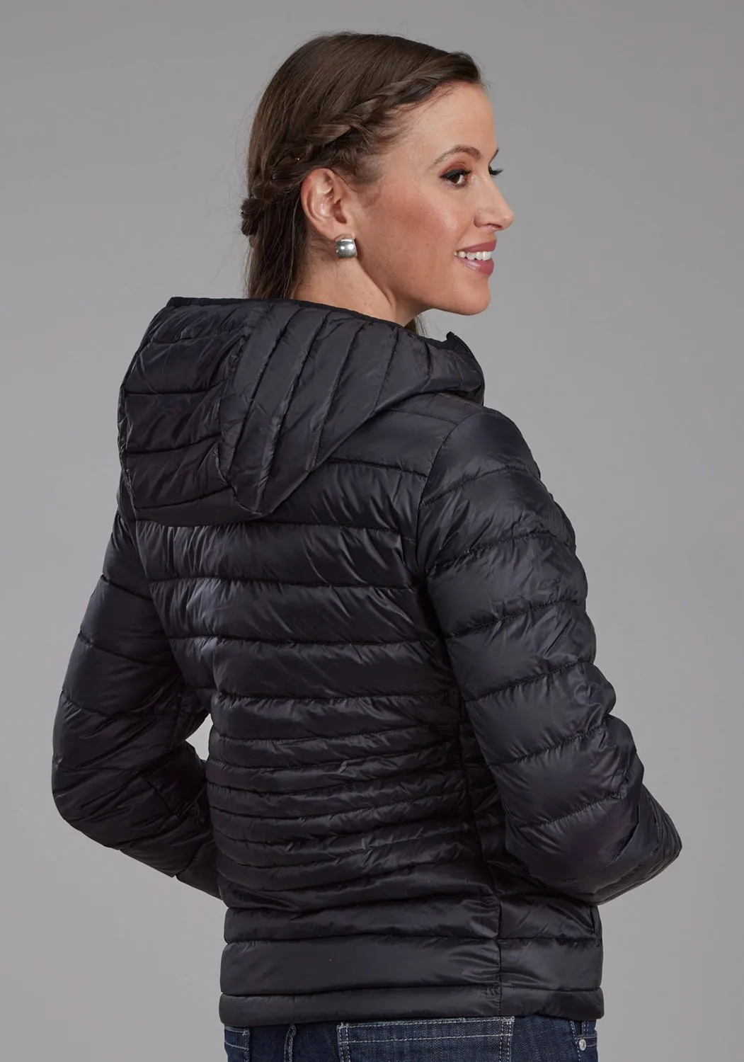 Roper Womens Parachute Down Fill Black 100% Nylon Softshell Jacket Functional Fit clean design