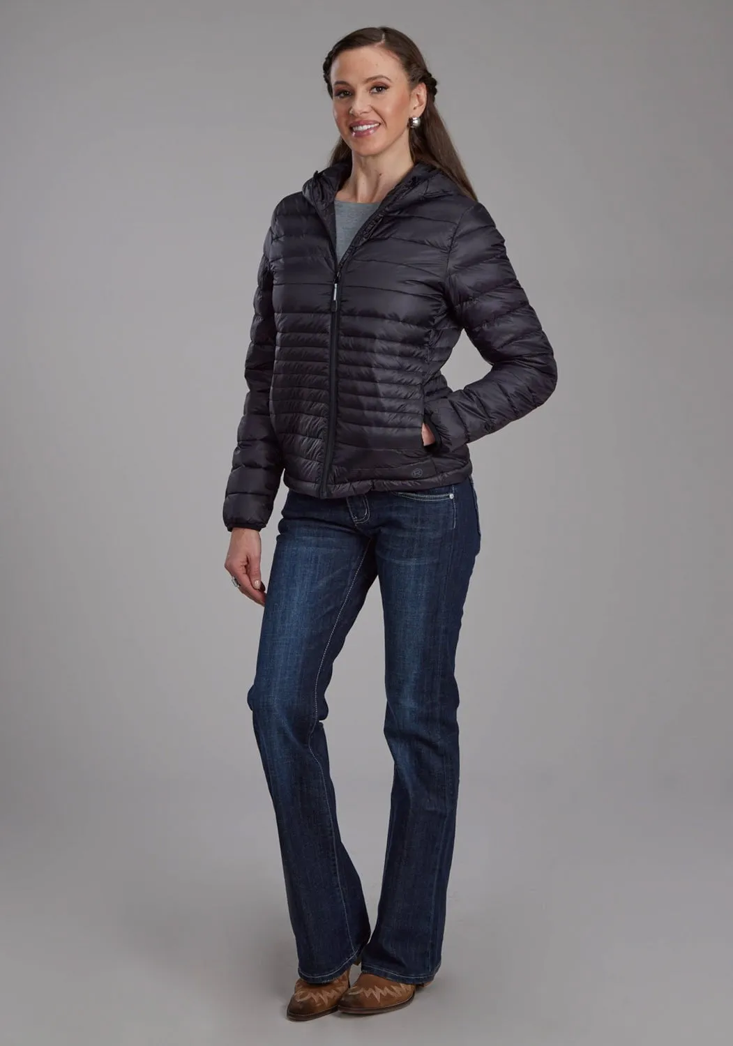 Suitable Fit Soft Texture Roper Womens Parachute Down Fill Black 100% Nylon Softshell Jacket