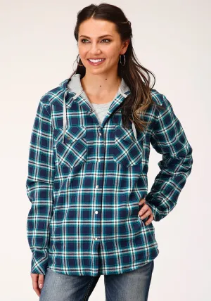 Durable Flow Roper Womens Blue/White 100% Cotton Thermal Lined Hooded Jacket Daily Casual Tailored Waistband Roper Womens Blue/White 100% Cotton Thermal Lined Hooded Jacket