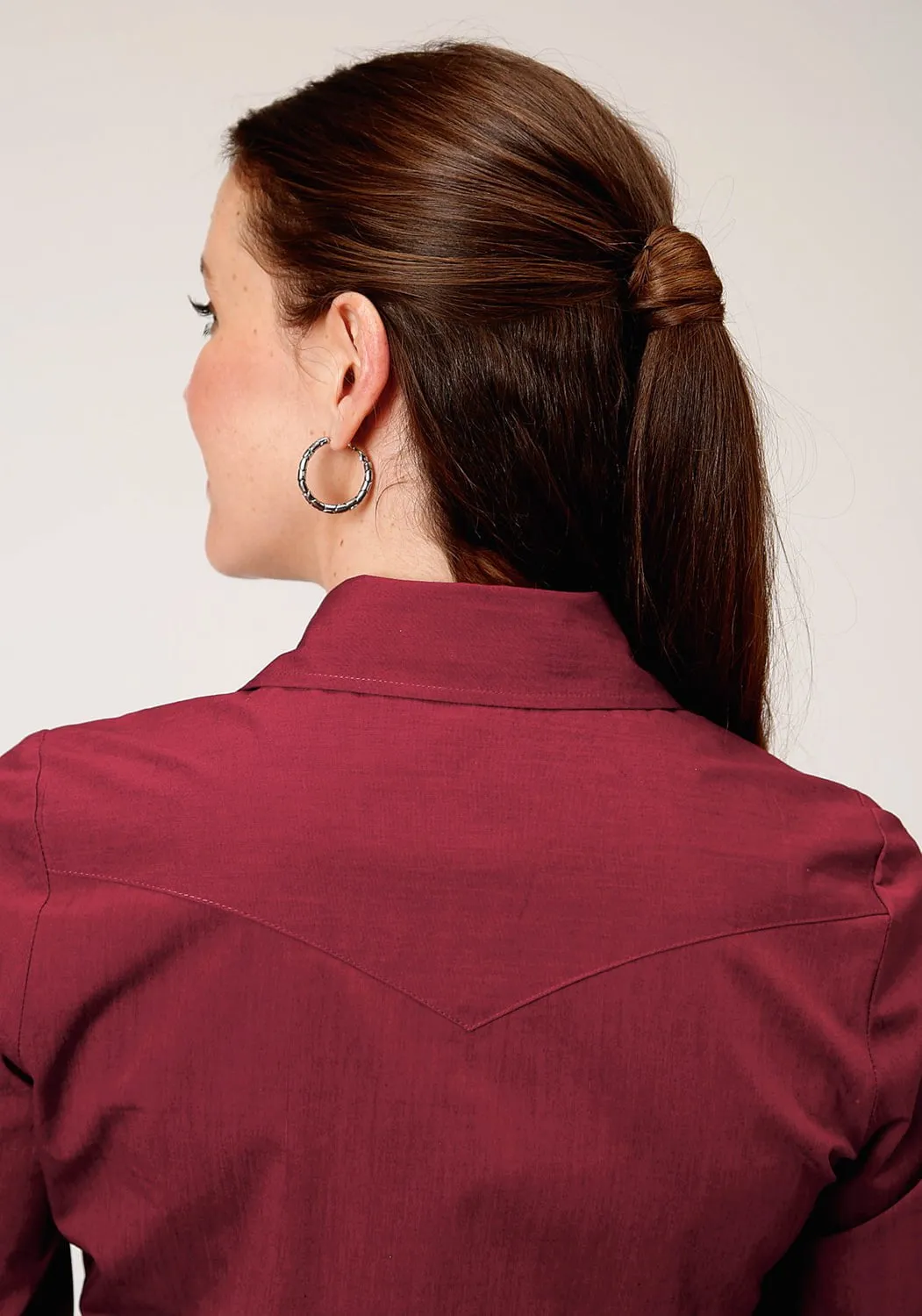 Flexible Match Flat Lock Stitching Roper Womens Red 100% Cotton Black Fill L/S Snap Shirt
