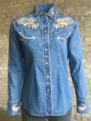 Durable Material Rockmount Womens Denim 100% Cotton Vintage Floral Embroidered L/S Shirt Rockmount Womens Denim 100% Cotton Vintage Floral Embroidered L/S Shirt Luxurious Feel