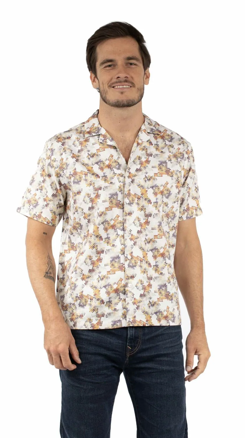 Bold Prints Scully Mens Egyptian Sequin Print Natural 100% Cotton S/S Shirt