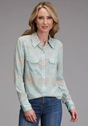 Durable Material Stetson Womens 1986 Mandala Print Aqua 100% Rayon L/S Shirt Stetson Womens 1986 Mandala Print Aqua 100% Rayon L/S Shirt Street Comfort