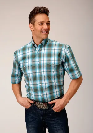 Durable Quality Roper Mens 1555 Meadow Plaid Green 100% Cotton Btn S/S Shirt Seasonal Fashion Roper Mens 1555 Meadow Plaid Green 100% Cotton Btn S/S Shirt