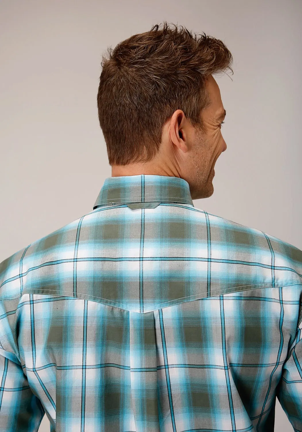 Anti Static Treatment Roper Mens 1555 Meadow Plaid Green 100% Cotton Btn S/S Shirt