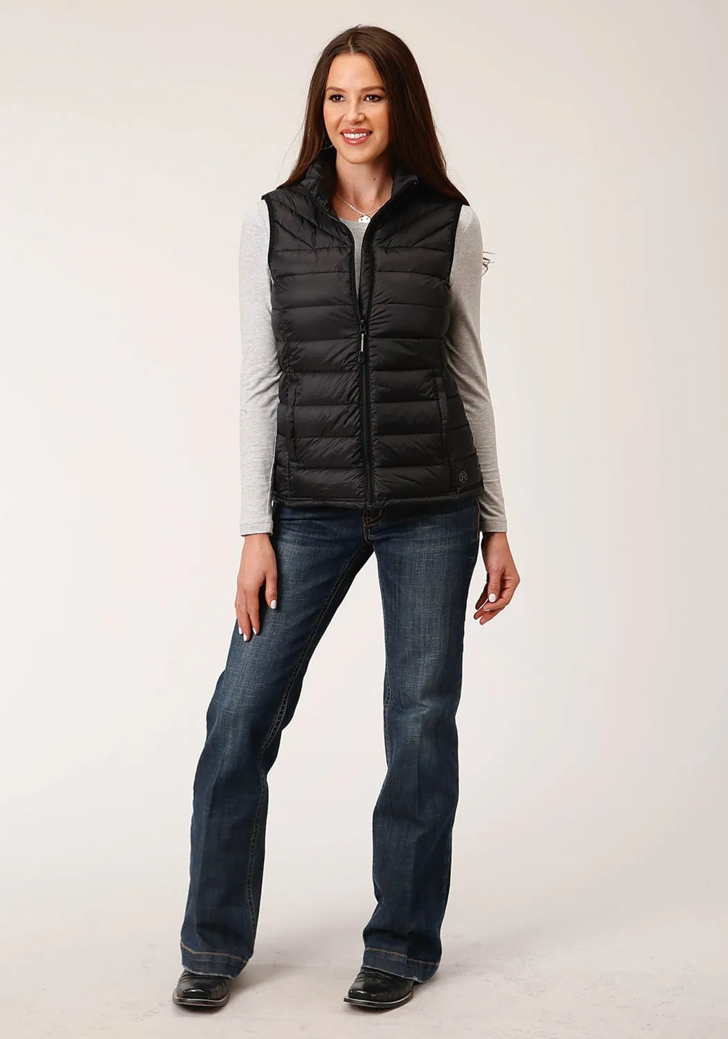 Roper Womens Down Parachute Black Nylon Athletic Vest Relaxed Waist Fit