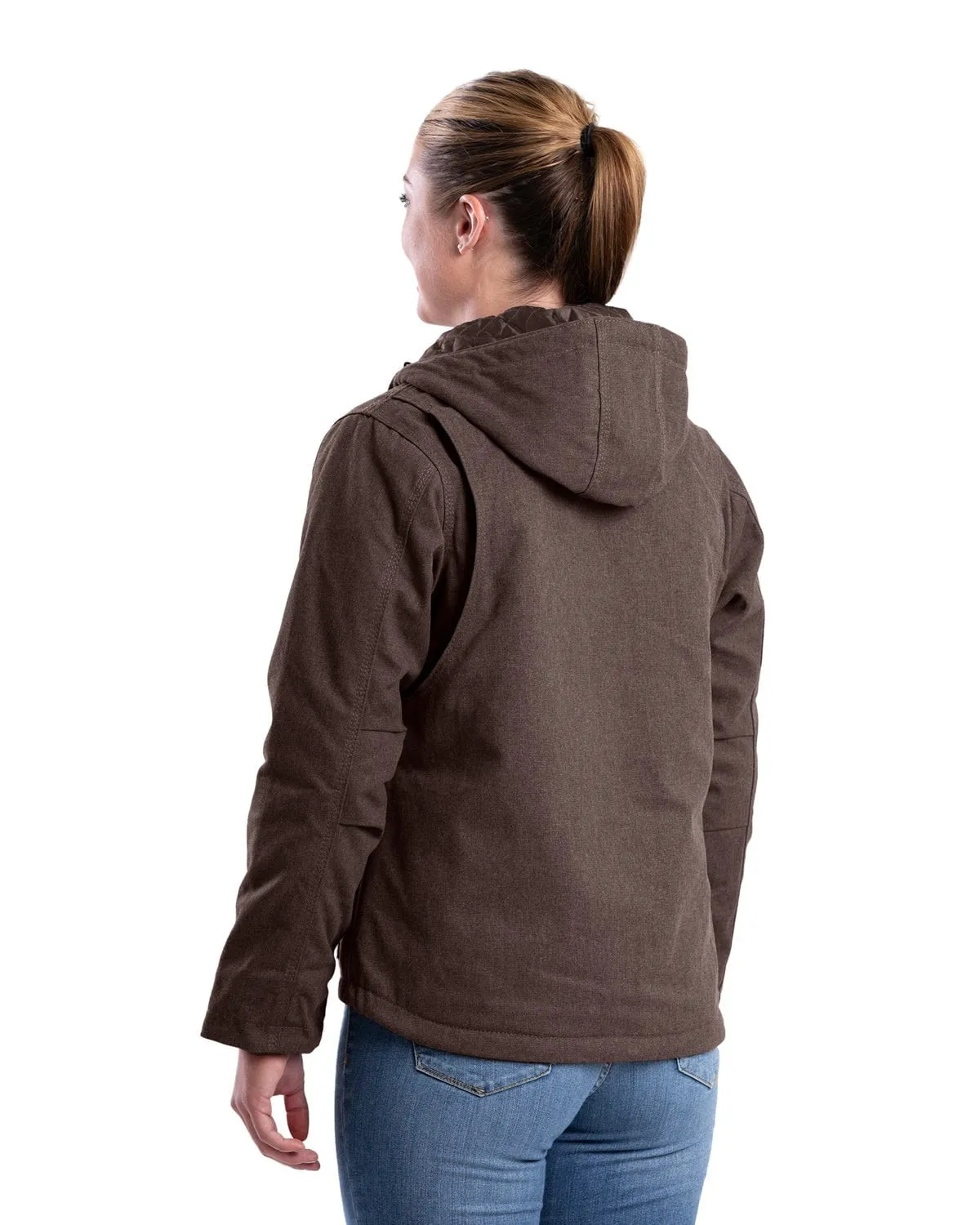 Berne Womens Heathered Duck Hooded Tuscan Cotton Blend Jacket Everyday Vibrant Everyday Eco Friendly Earthy