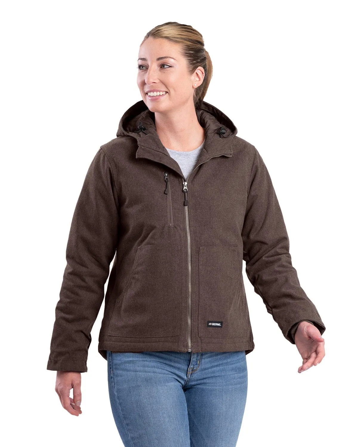 Berne Womens Heathered Duck Hooded Tuscan Cotton Blend Jacket Core Fit Nature Lover Gym Ready Music Event