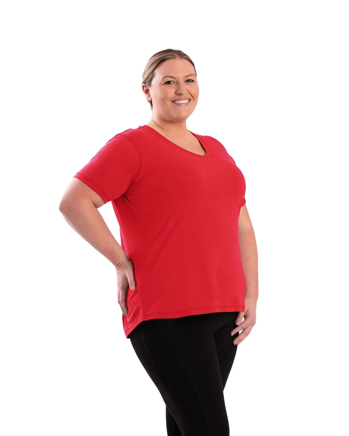 Reinforced Collar Berne Womens Performance V-Neck Tomato Cotton Blend S/S T-Shirt