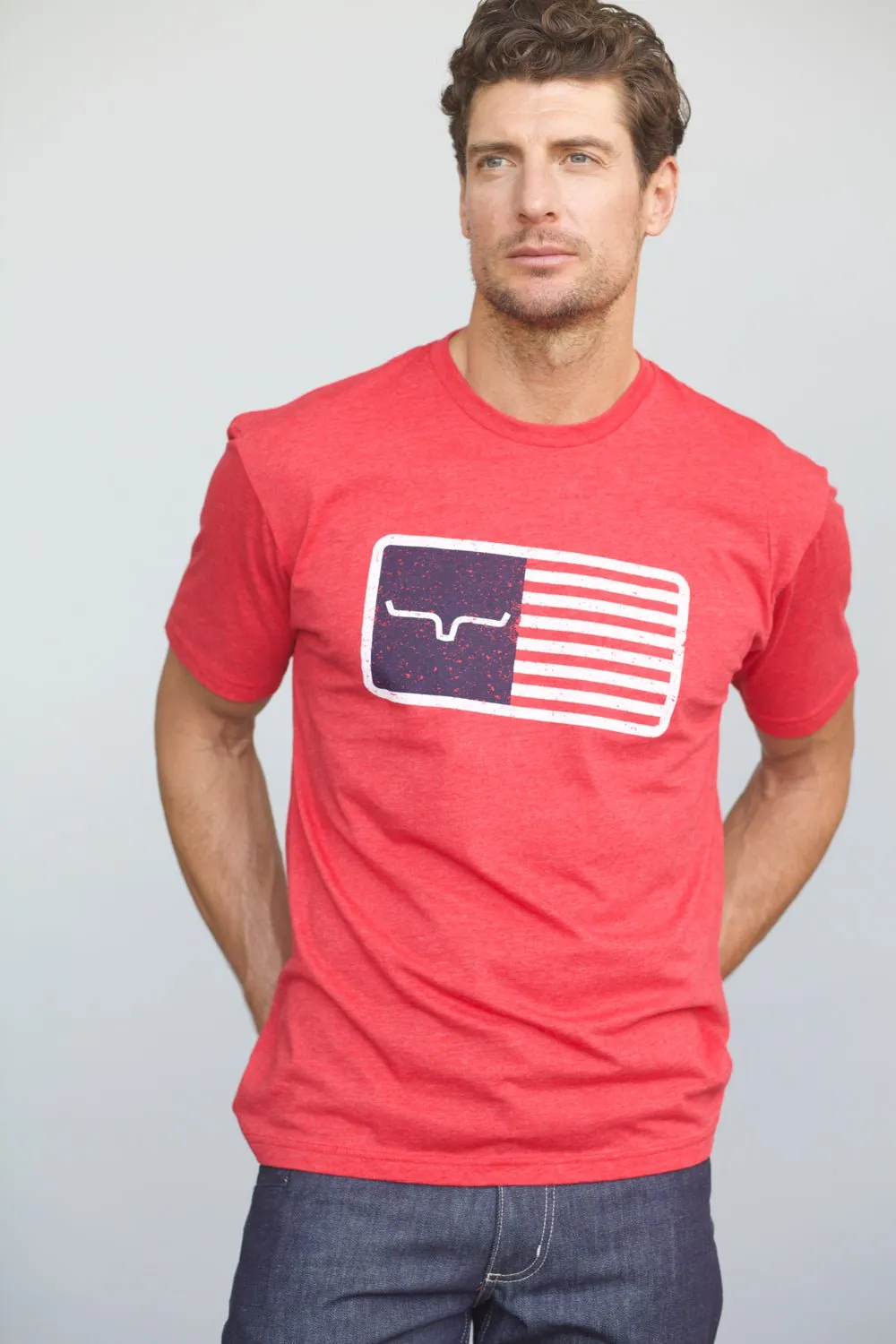 Non Irritating Tags Kimes Ranch Mens American Trucker Tee Red Cotton Blend S/S T-Shirt