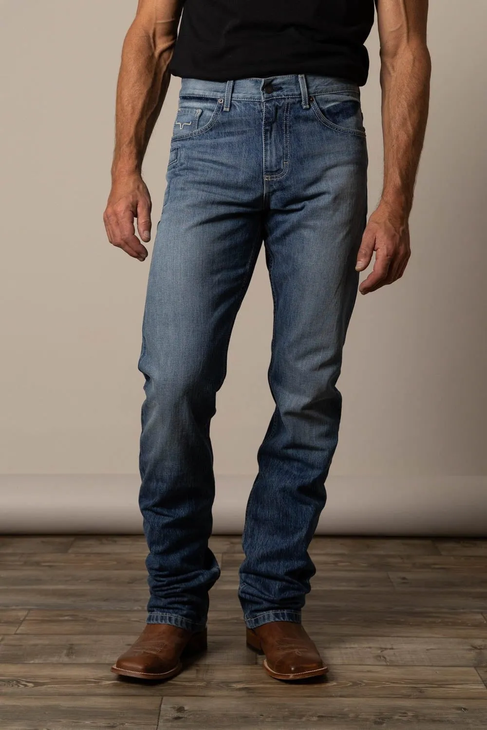Kimes Ranch Mens James Mid Wash 100% Cotton Jeans Textured Versatile Shopping Day Outfit Mood