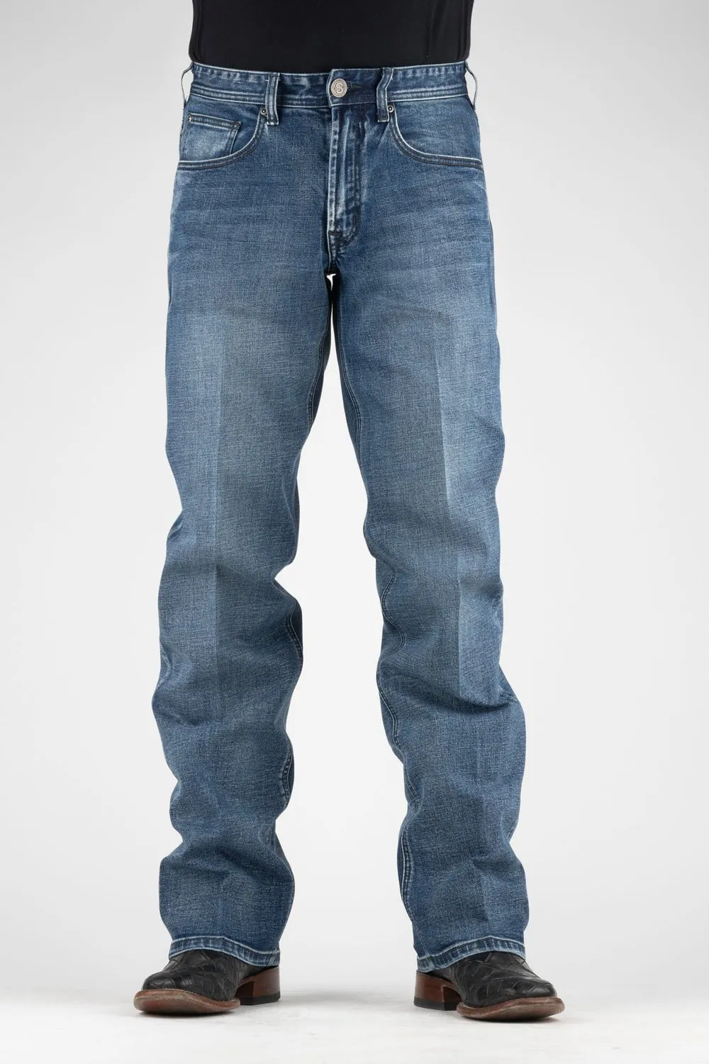 Flattering Fit Barrel Leg Construction Stetson Mens Blue Cotton Blend Fit 2 Tone 1312 Modern Jeans