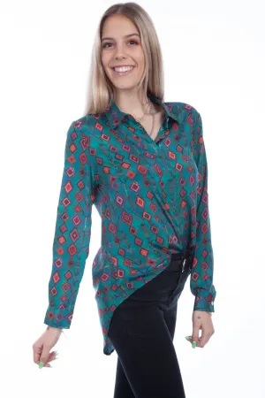 Durable touch Scully Womens Turquoise Polyester Diamond Rows L/S Blouse Street Vibe Timeless Look Scully Womens Turquoise Polyester Diamond Rows L/S Blouse