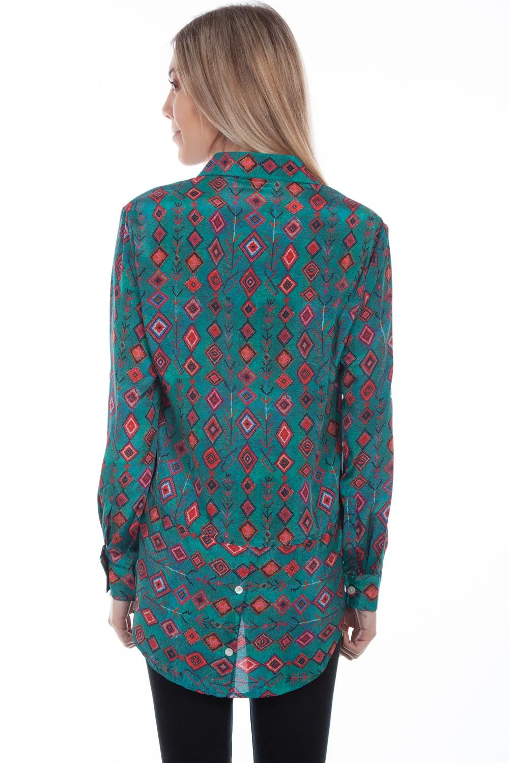 premium design Comfortable Waistband Scully Womens Turquoise Polyester Diamond Rows L/S Blouse