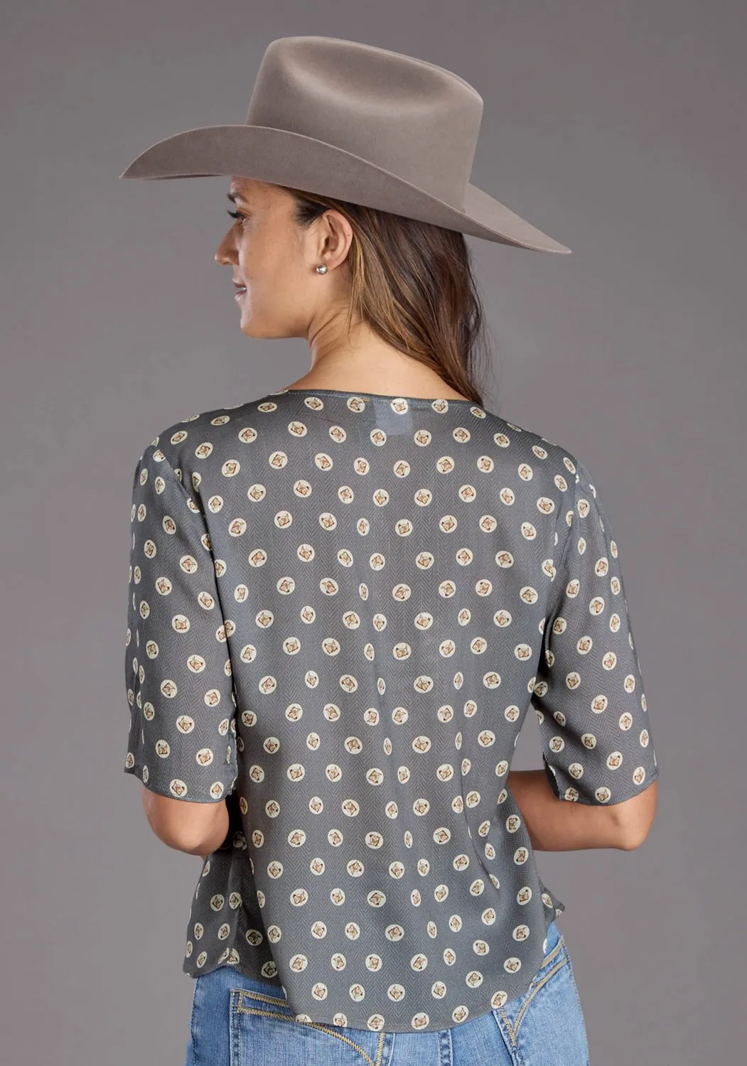 Stetson Womens 2440 Horse Pennies Grey 100% Rayon S/S Blouse Sophisticated Style Comfort Stretch