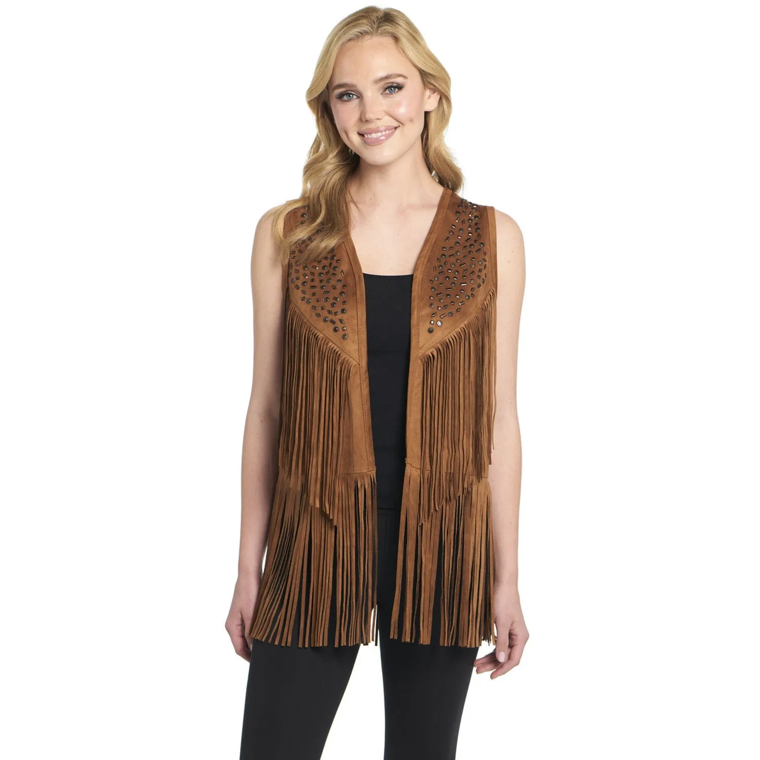 Cripple Creek Womens Double-Faced Precious Copper Polyester Faux Leather Vest L Mid Rise Fit