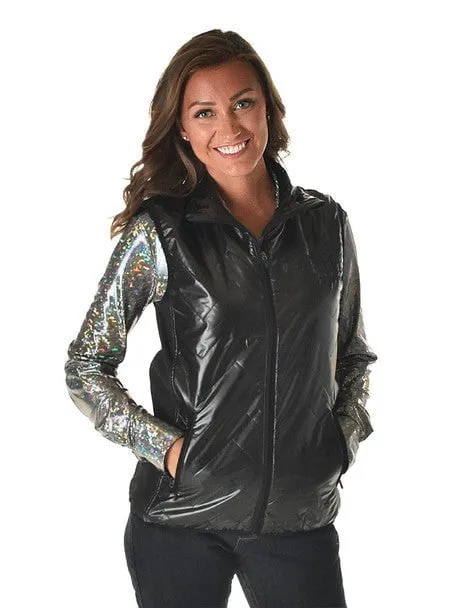 Cowgirl Tuff Womens Midweight Logo Black 100% Polyester Softshell Vest Abrasion Resistant Surface
