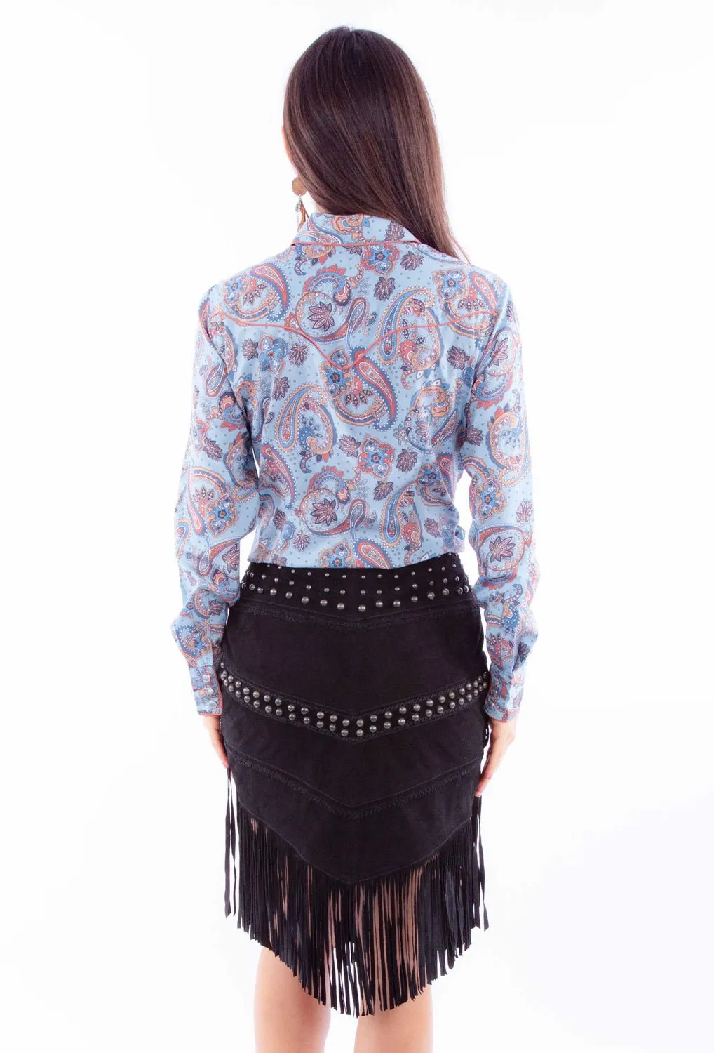 Life Ready Scully Womens Concho Fringe Black Lamb Suede Skirt