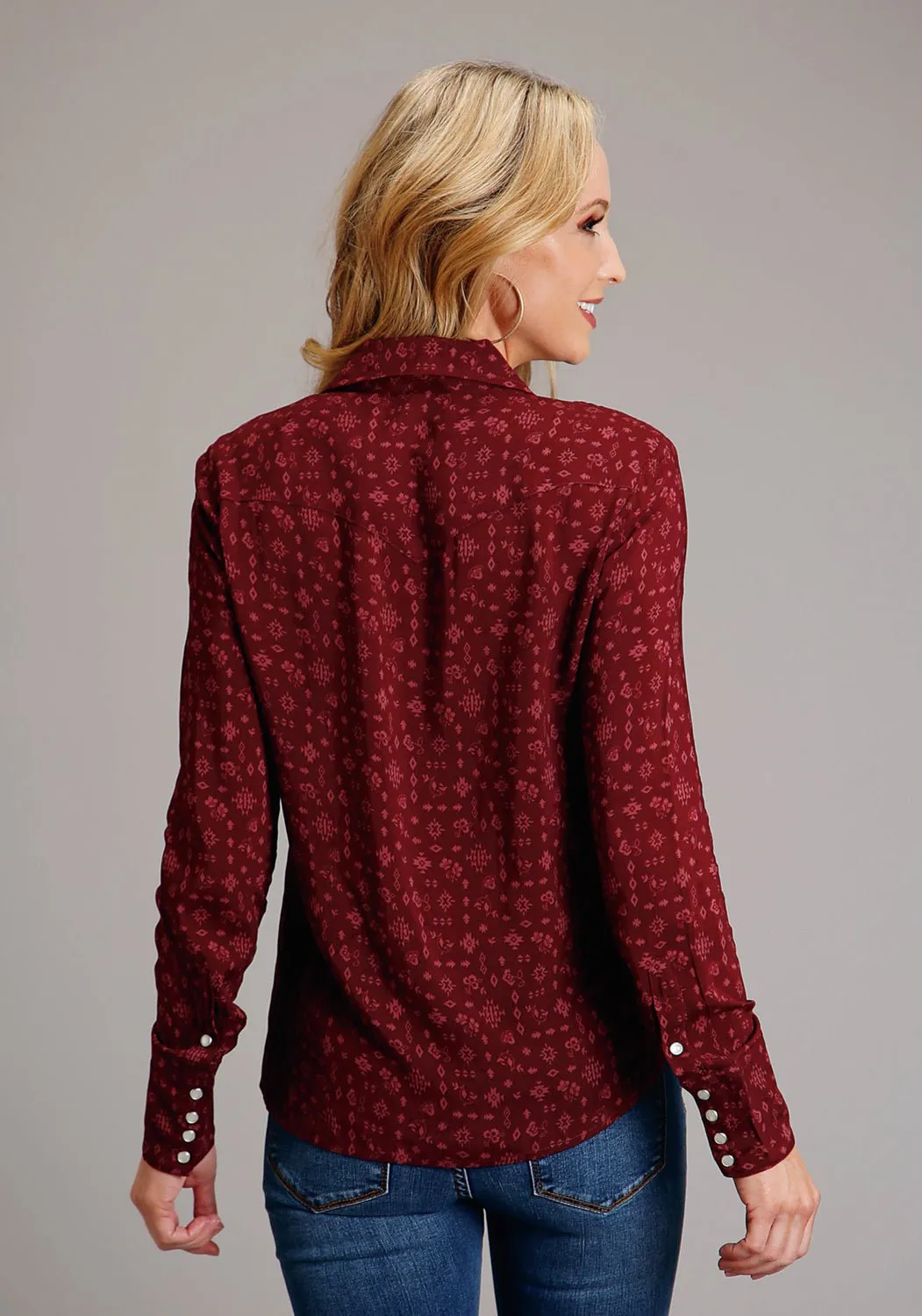 Stetson Womens Ditzy Western Wine 100% Rayon L/S Shirt Casual Fit